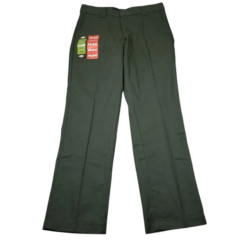 Dickies Slim Fit Tapered Twill Flex Green Work Pants Men's Size 34 x 32